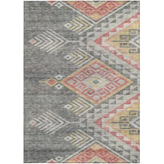 Gray And Terra Cotta Southwestern Washable Indoor Outdoor Area Rug Photo 7