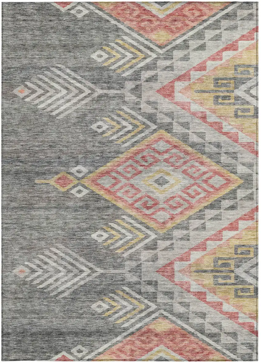 Gray And Terra Cotta Southwestern Washable Indoor Outdoor Area Rug Photo 7