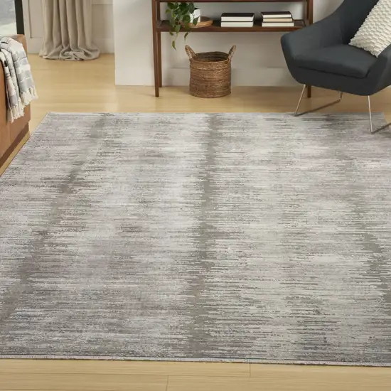 Gray And White Abstract Area Rug With Fringe Photo 5
