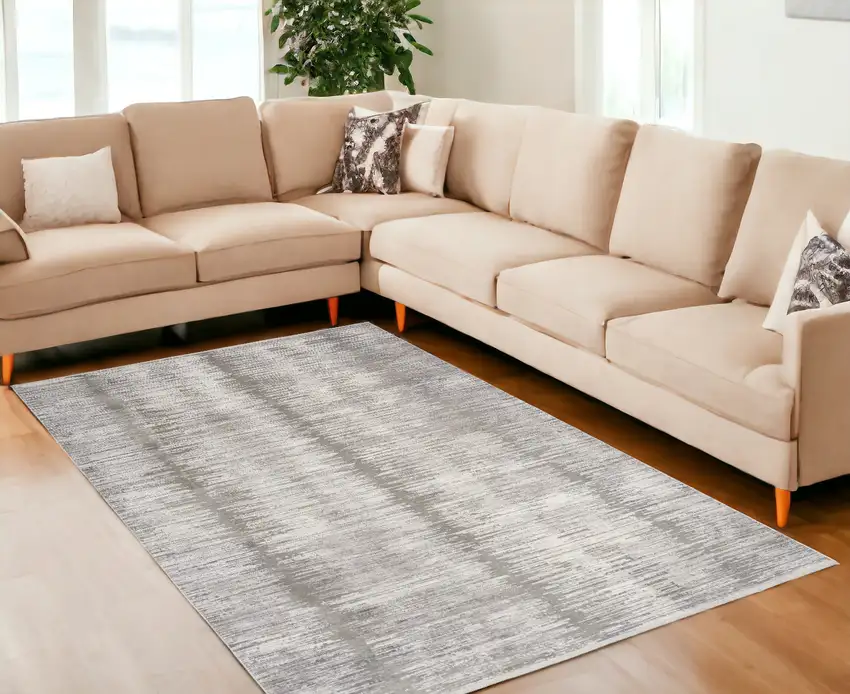 Gray And White Abstract Area Rug With Fringe Photo 1