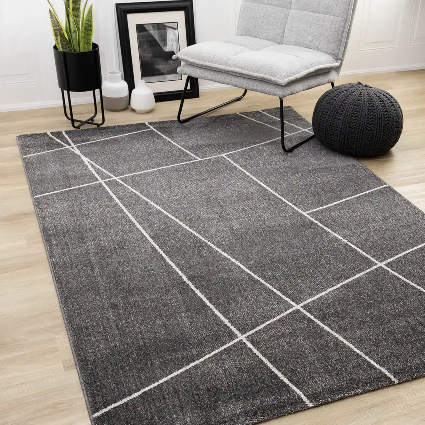 Gray And White Abstract Area Rug Photo 5