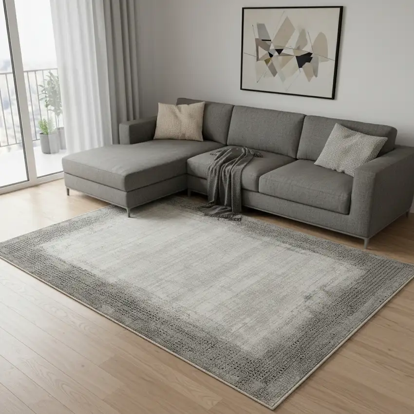 Gray And White Abstract Area Rug Photo 1