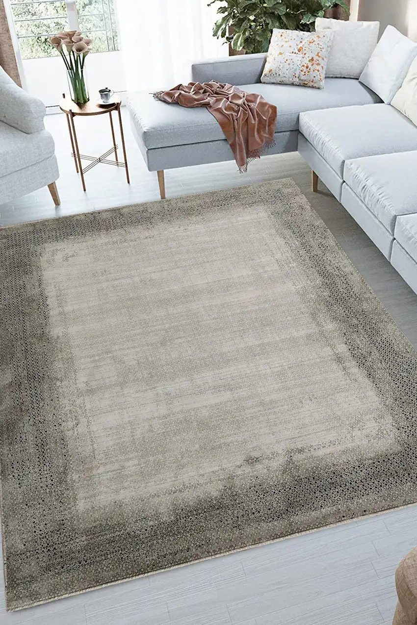 Gray And White Abstract Area Rug Photo 5