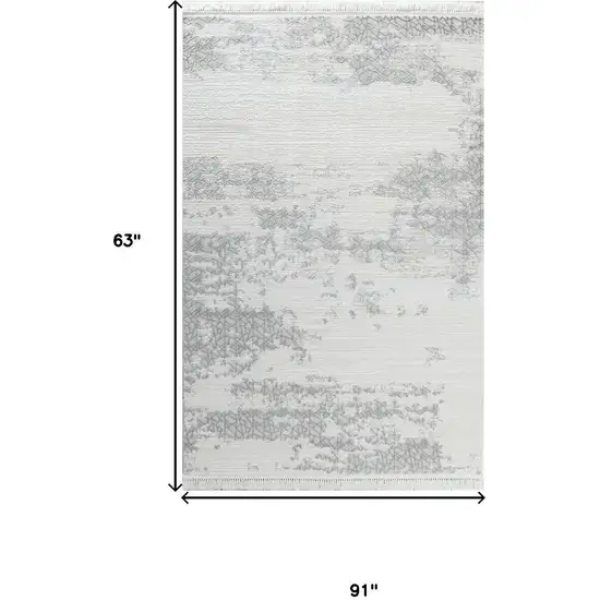 Gray And White Abstract Distressed Area Rug With Fringe Photo 5
