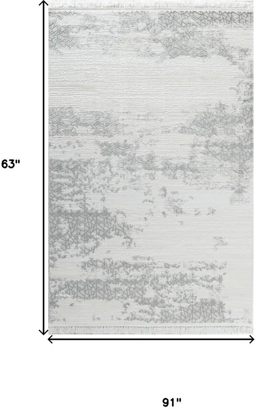 Gray And White Abstract Distressed Area Rug With Fringe Photo 5