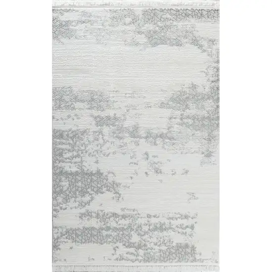 Gray And White Abstract Distressed Area Rug With Fringe Photo 2