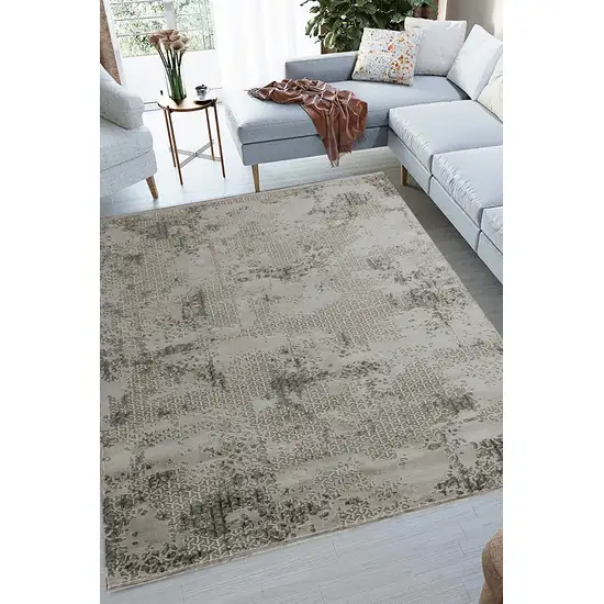 Gray And White Abstract Distressed Area Rug Photo 5