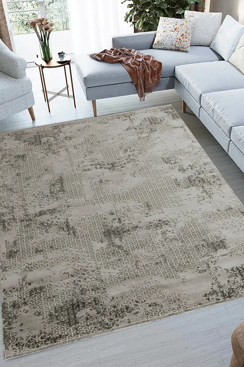 Gray And White Abstract Distressed Area Rug Photo 5