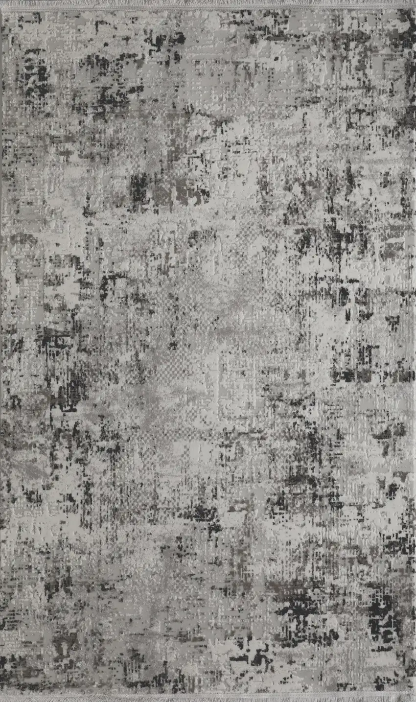 Gray And White Abstract Distressed Area Rug Photo 4