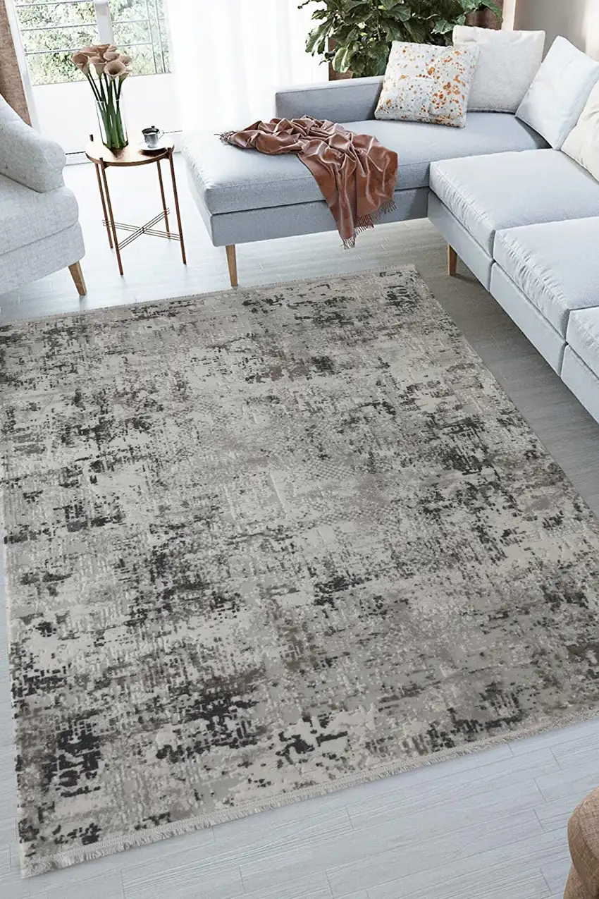Gray And White Abstract Distressed Area Rug Photo 5