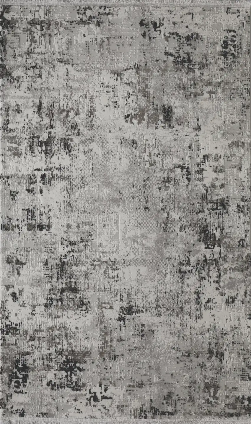 Gray And White Abstract Distressed Area Rug Photo 2