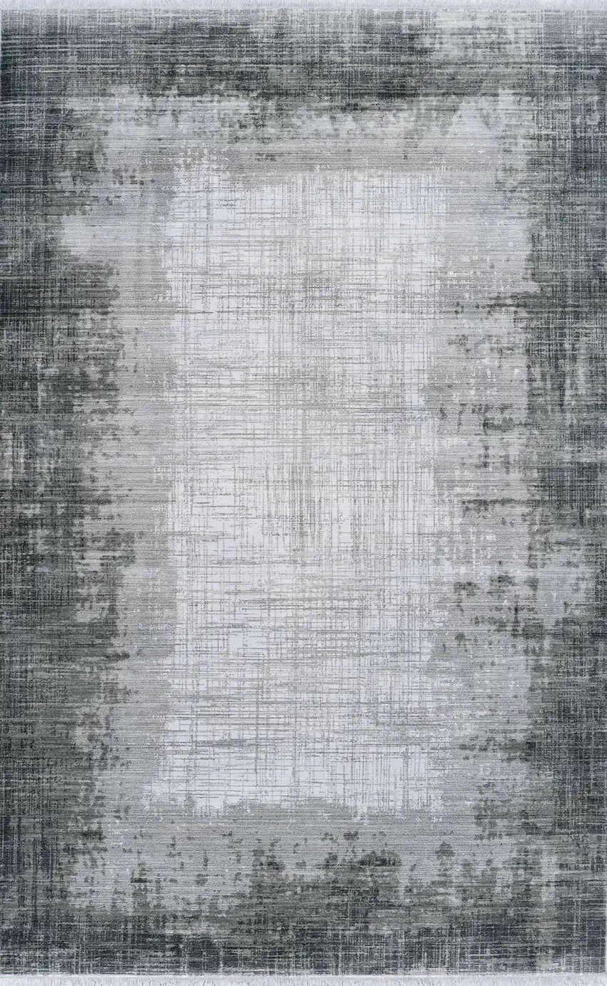 Gray And White Abstract Distressed Area Rug Photo 4