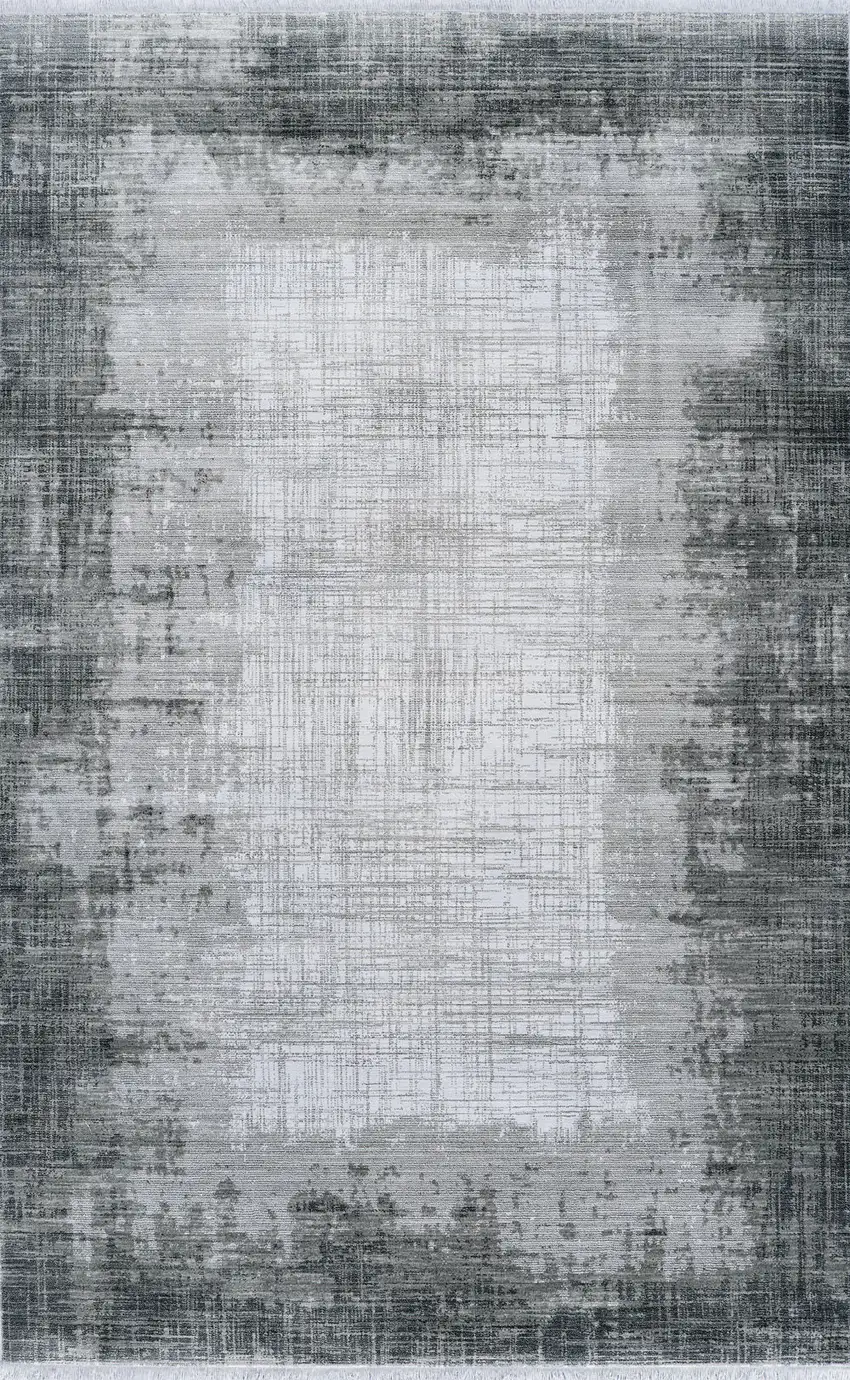 Gray And White Abstract Distressed Area Rug Photo 2
