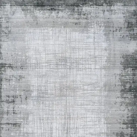 Gray And White Abstract Distressed Area Rug With Fringe Photo 3