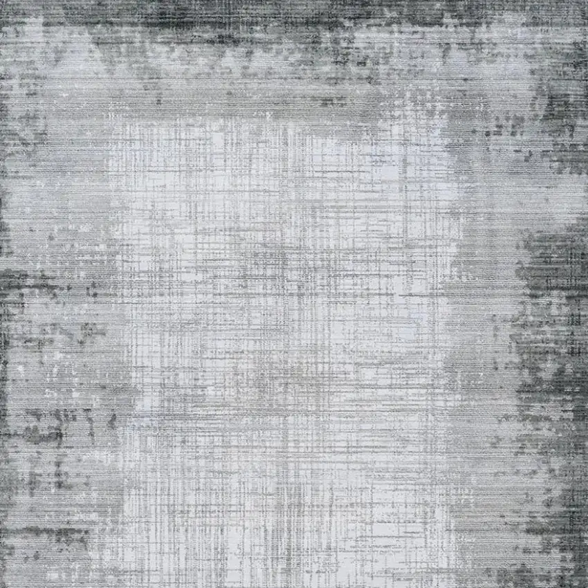 Gray And White Abstract Distressed Area Rug With Fringe Photo 3