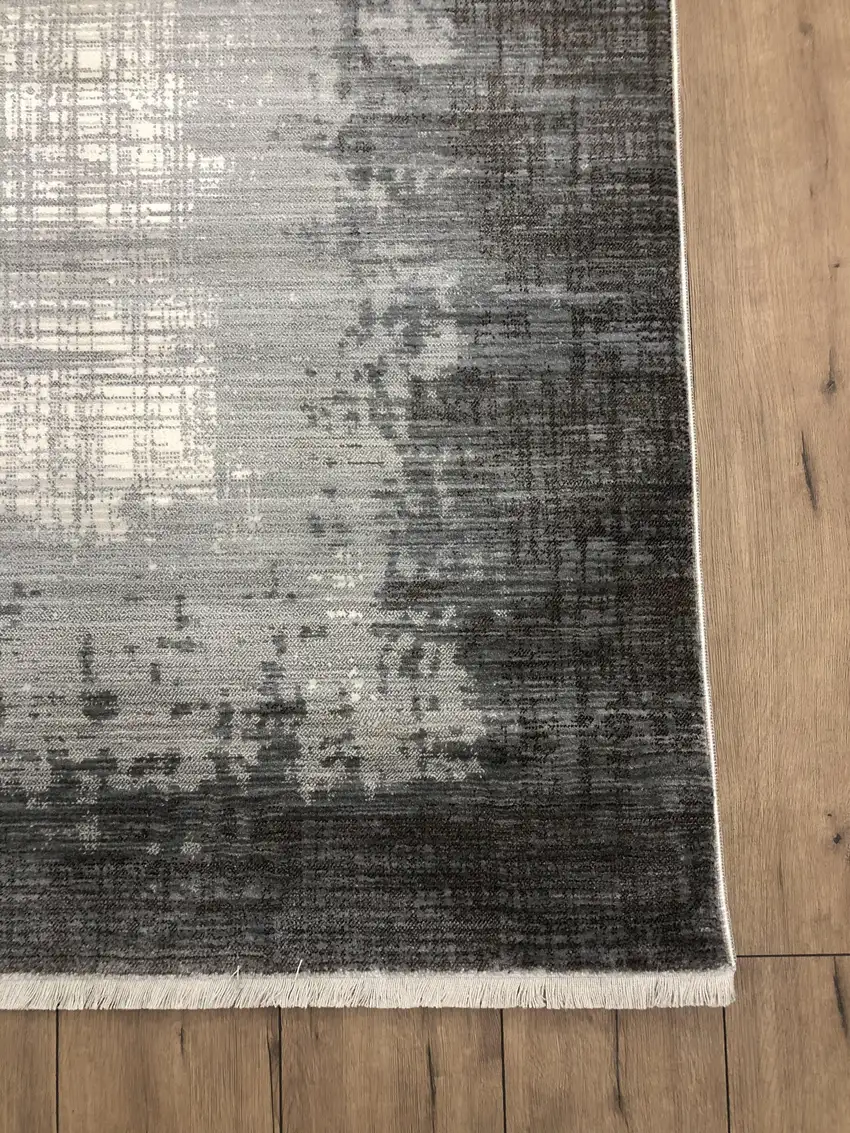 Gray And White Abstract Distressed Area Rug Photo 8