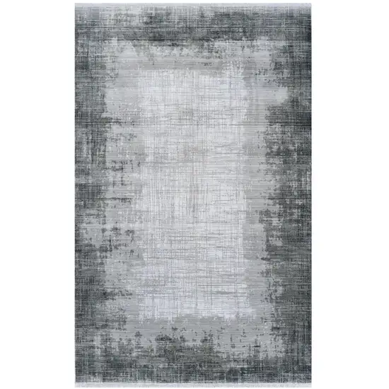 Gray And White Abstract Distressed Area Rug With Fringe Photo 2