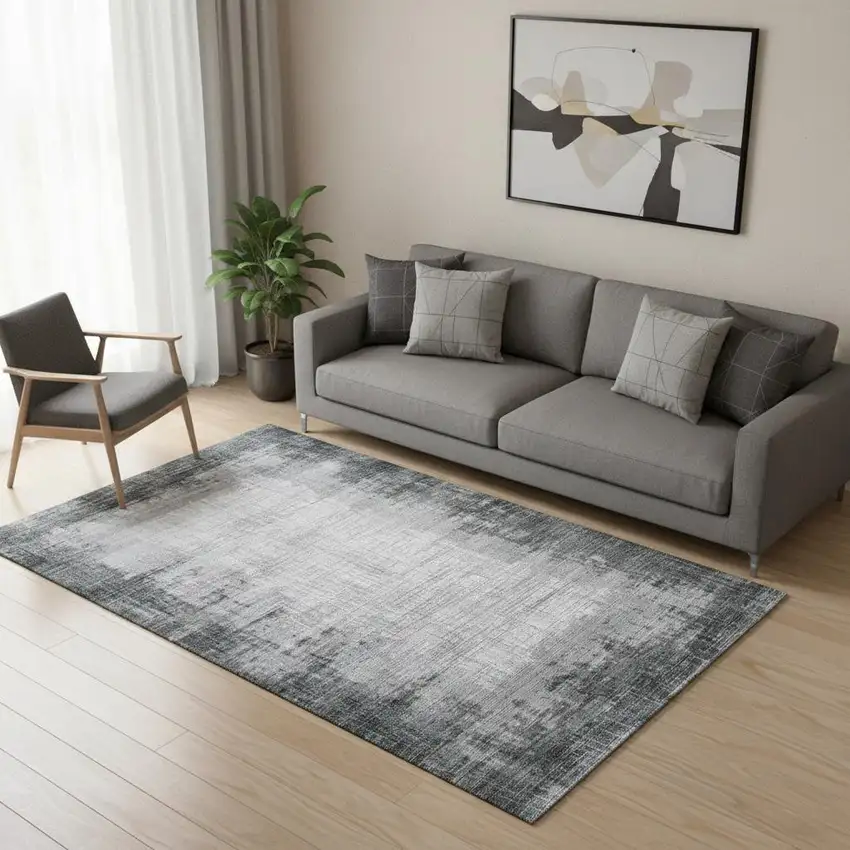 Gray And White Abstract Distressed Area Rug Photo 1