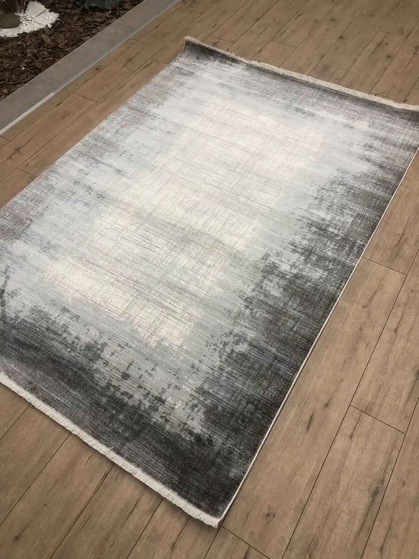 Gray And White Abstract Distressed Area Rug Photo 6