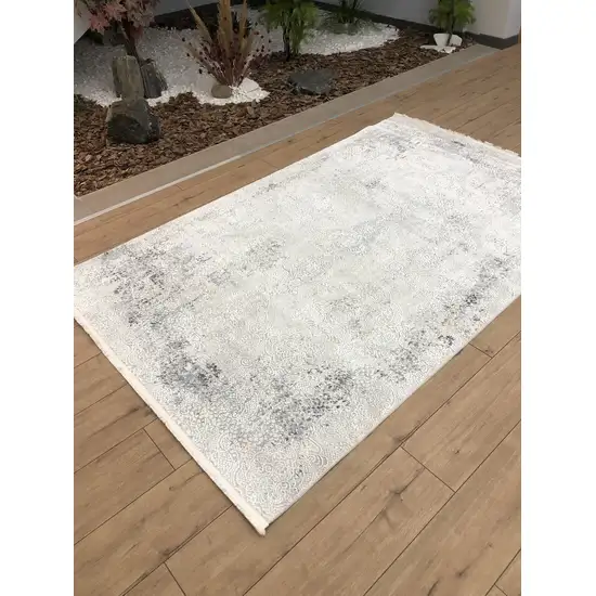 Gray And White Abstract Distressed Area Rug Photo 5