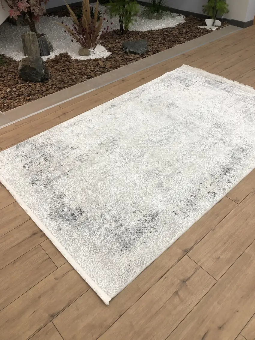 Gray And White Abstract Distressed Area Rug Photo 5