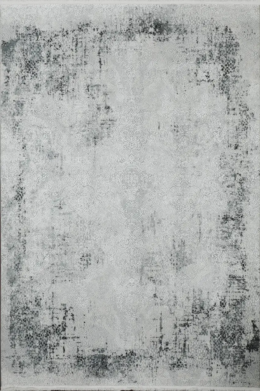 Gray And White Abstract Distressed Area Rug Photo 2