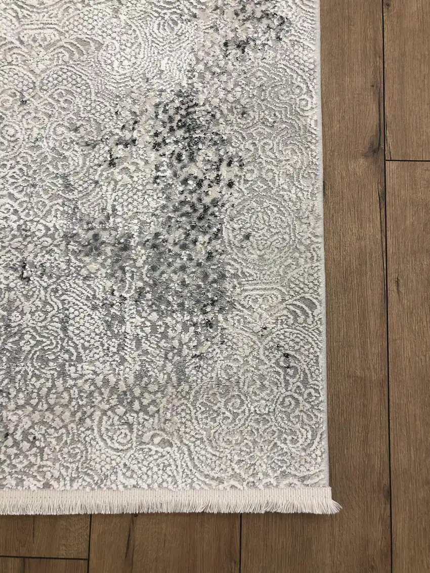 Gray And White Abstract Distressed Area Rug Photo 7