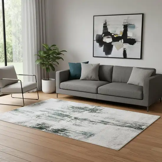 Gray And White Abstract Printed Stain Resistant Non Skid Area Rug Photo 1