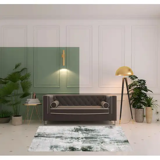 Gray And White Abstract Printed Stain Resistant Non Skid Area Rug Photo 2