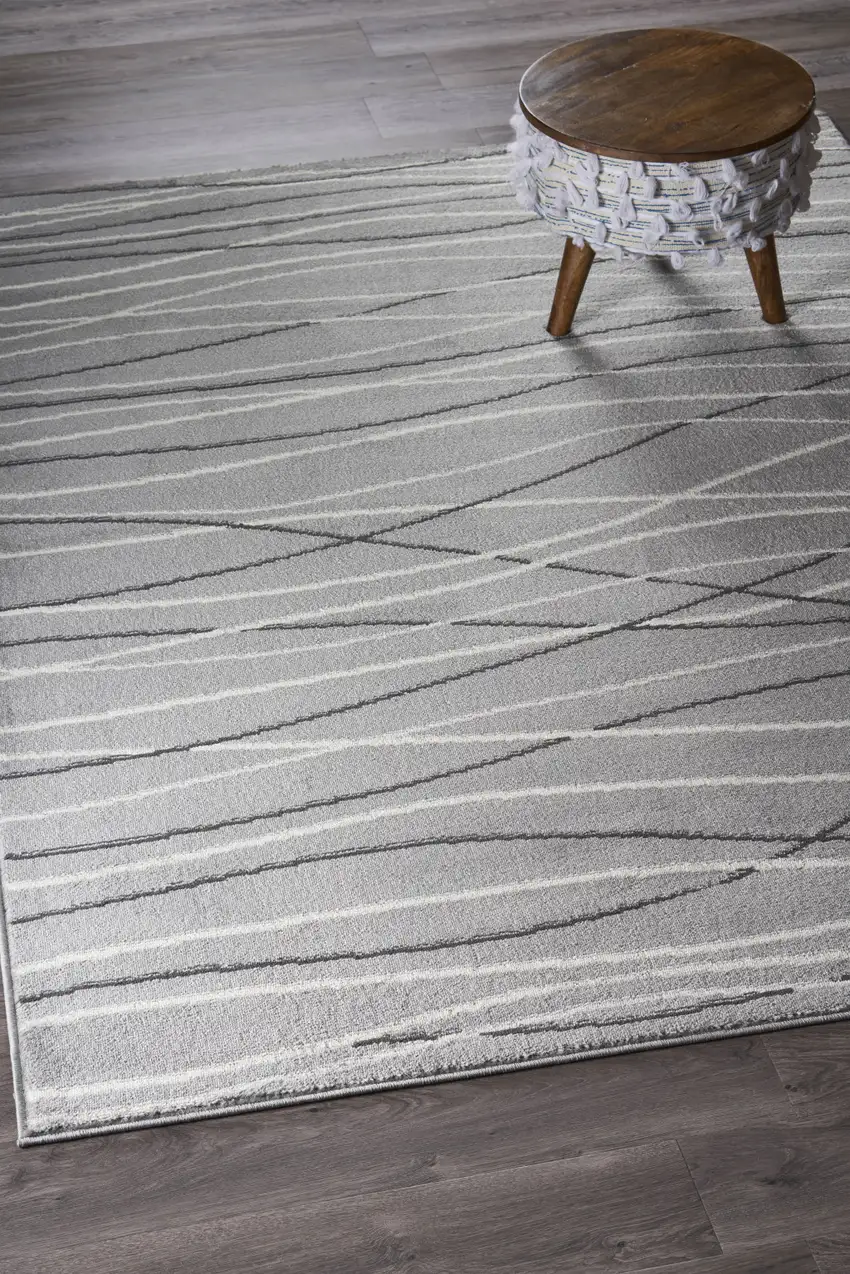 Gray And White Abstract Stain Resistant Indoor Outdoor Area Rug Photo 3