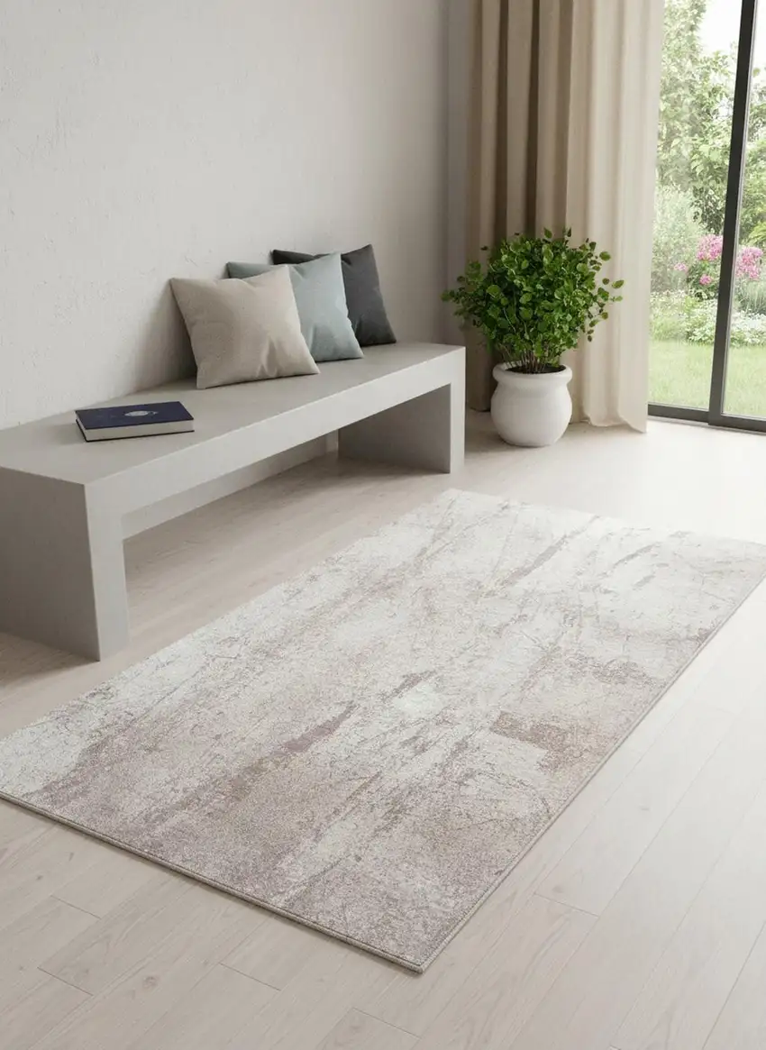 Gray And White Abstract Washable Area Rug With UV Protection Photo 1