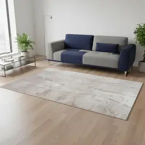 Photo of Gray And White Abstract Washable Area Rug With UV Protection