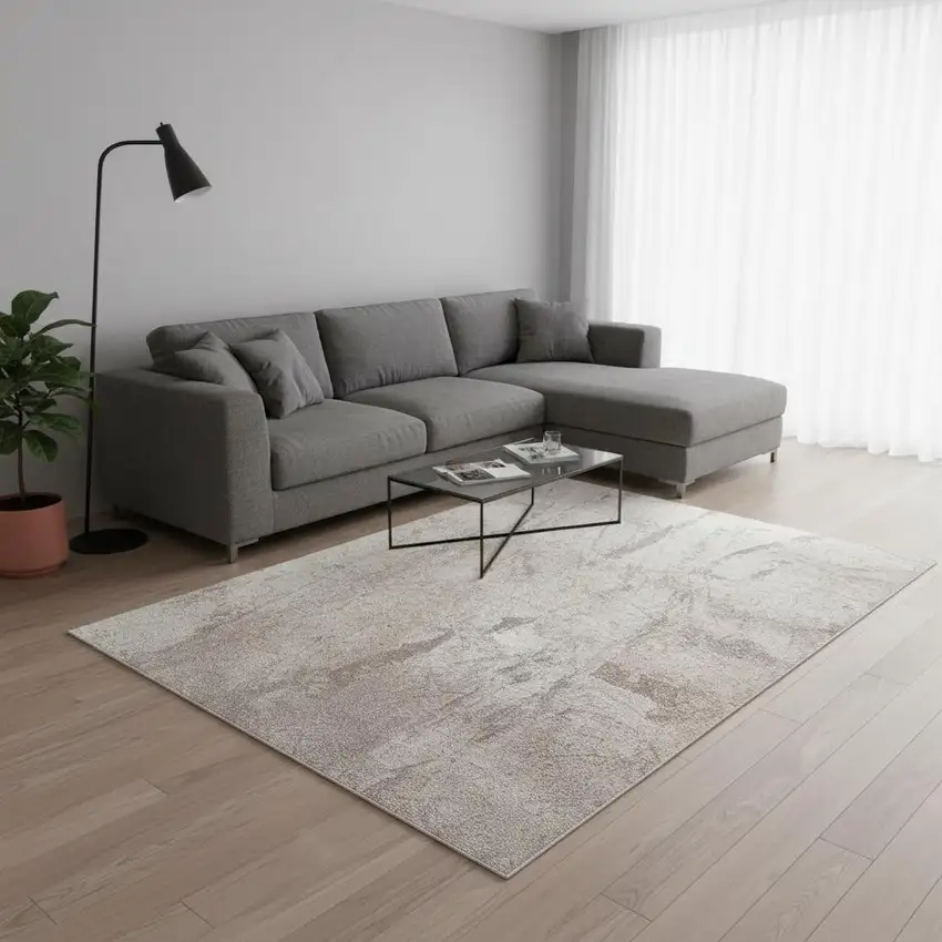 Gray And White Abstract Washable Area Rug With UV Protection Photo 1