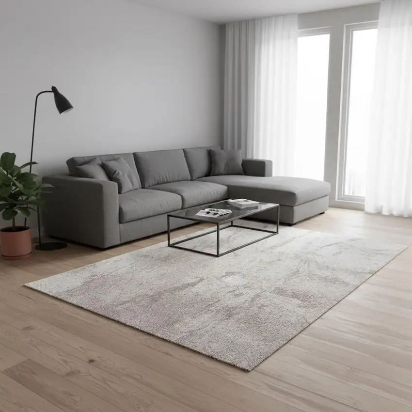 Gray And White Abstract Washable Area Rug With UV Protection Photo 1