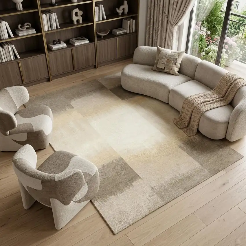 Gray And White Abstract Washable Area Rug With UV Protection Photo 1