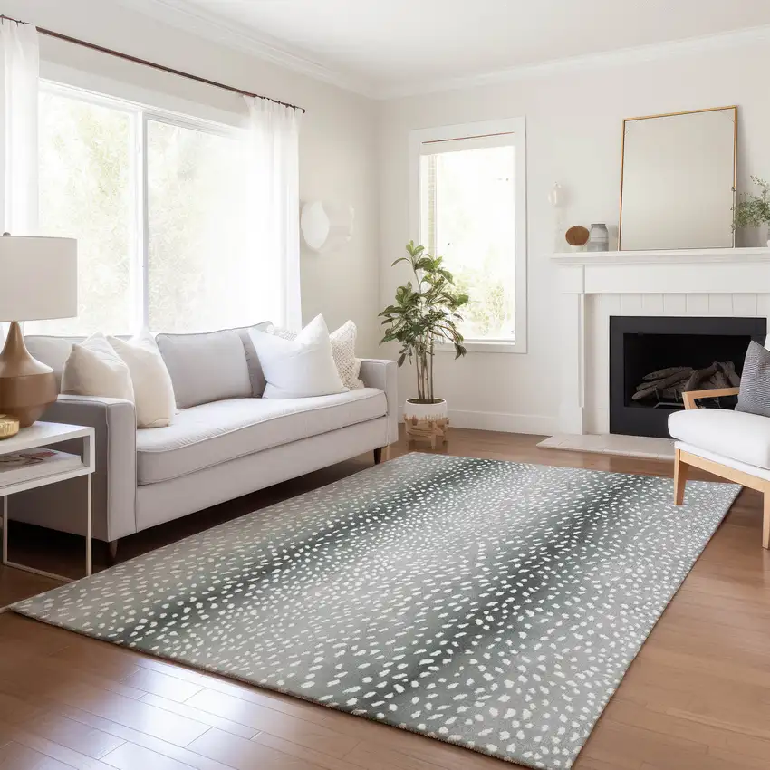 Gray And White Animal Print Washable Indoor Outdoor Area Rug Photo 5