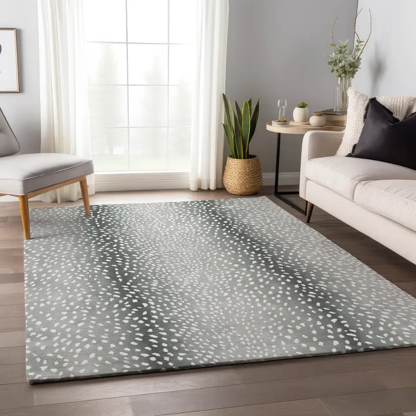 Gray And White Animal Print Washable Indoor Outdoor Area Rug Photo 7