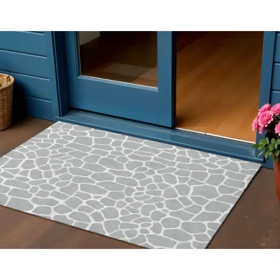 Gray And White Animal Print Washable Indoor Outdoor Area Rug Photo 1