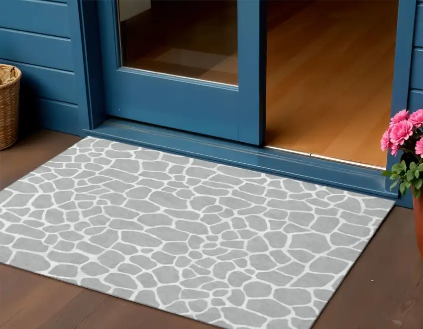 Gray And White Animal Print Washable Indoor Outdoor Area Rug Photo 1