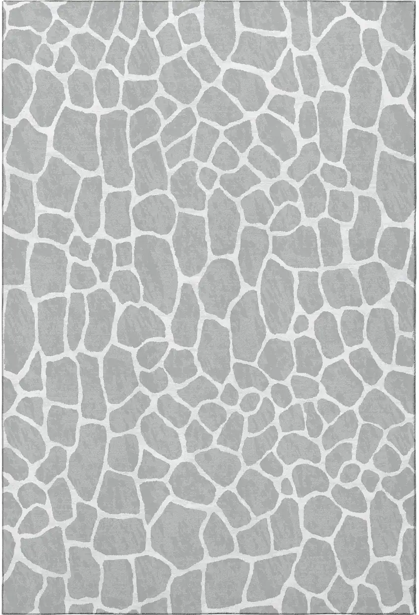 Gray And White Animal Print Washable Indoor Outdoor Area Rug Photo 4