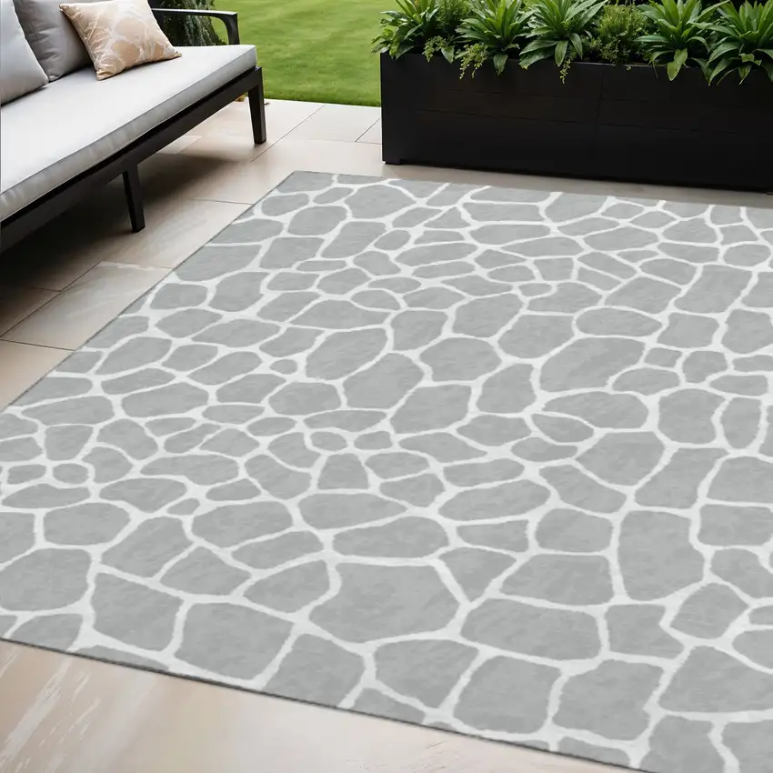 Gray And White Animal Print Washable Indoor Outdoor Area Rug Photo 1