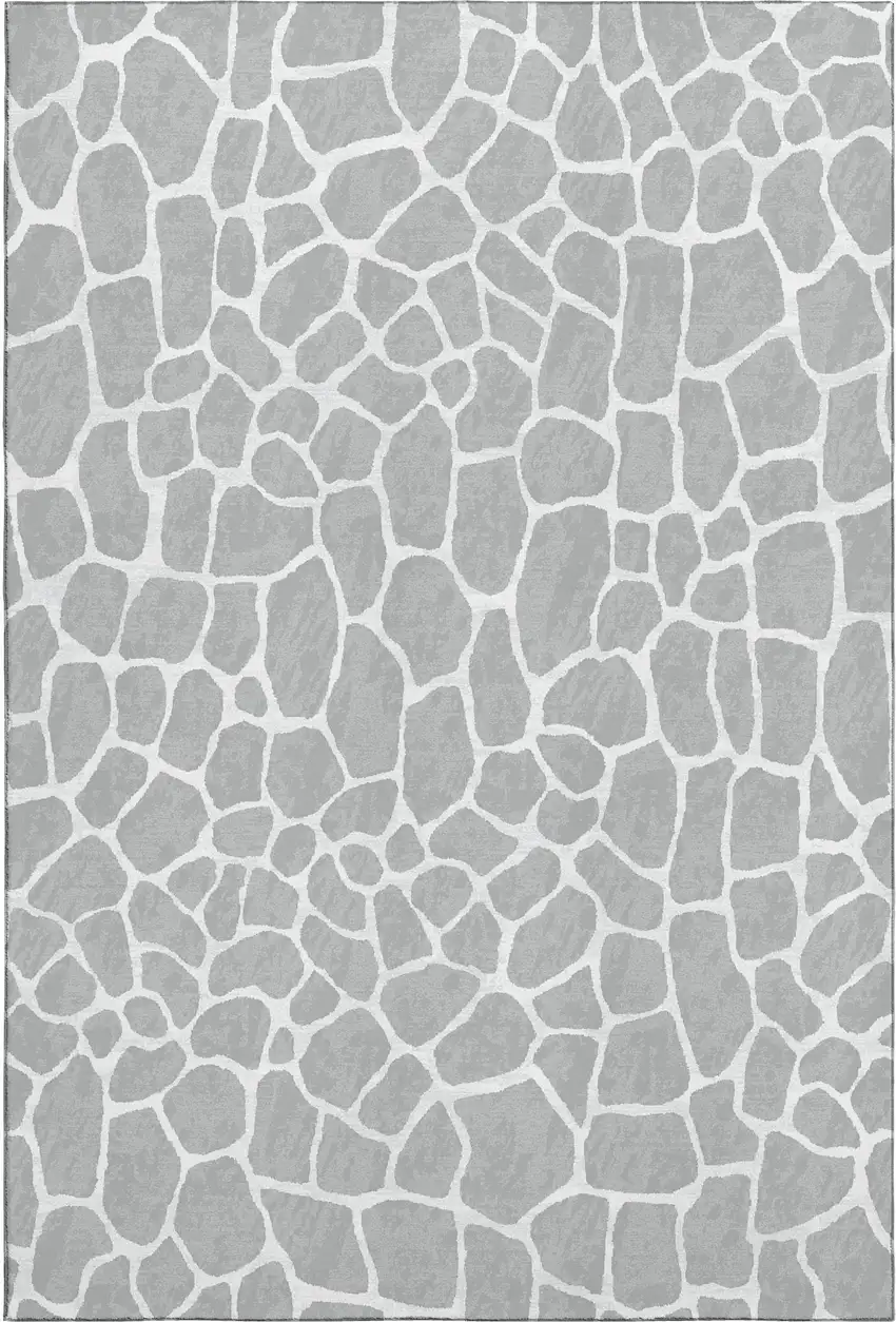 Gray And White Animal Print Washable Indoor Outdoor Area Rug Photo 2