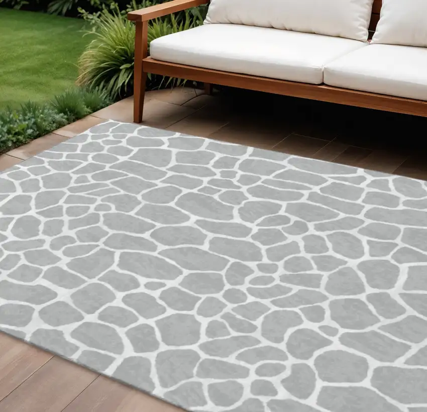 Gray And White Animal Print Washable Indoor Outdoor Area Rug Photo 1