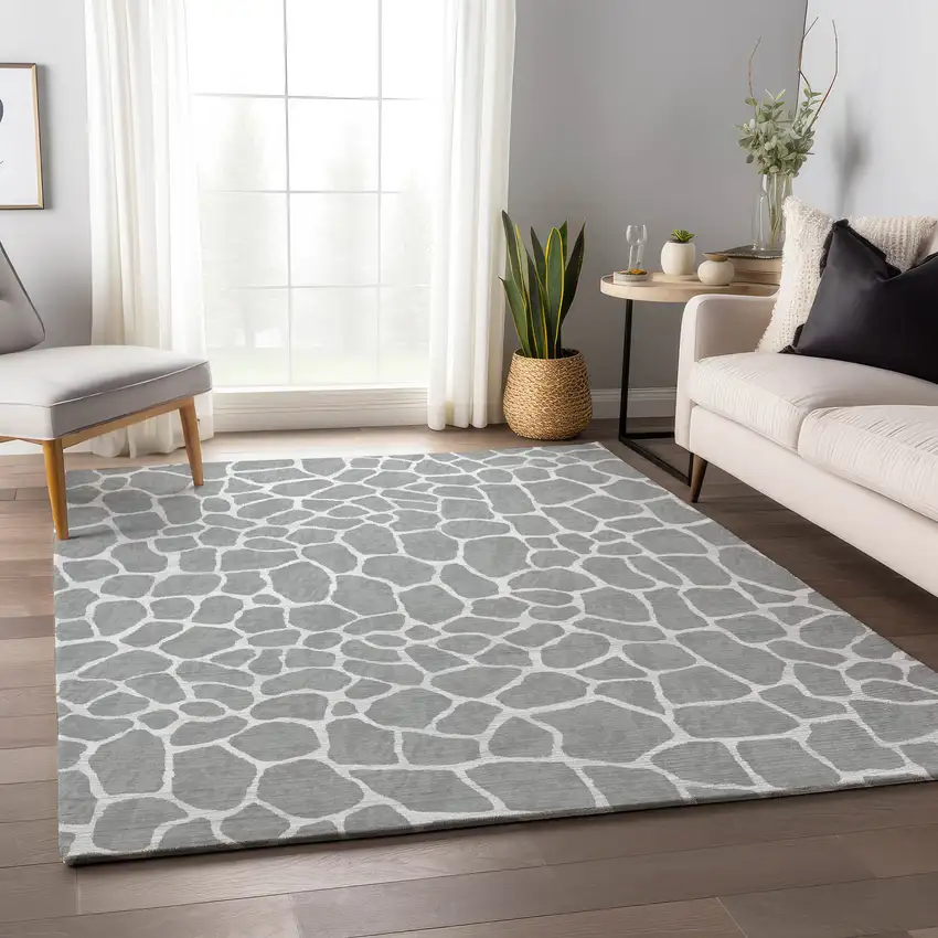 Gray And White Animal Print Washable Indoor Outdoor Area Rug Photo 7
