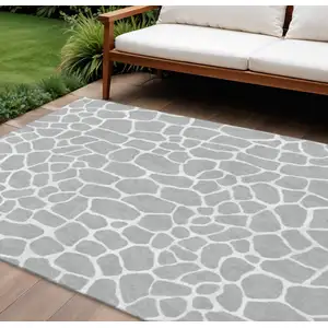 Photo of Gray And White Animal Print Washable Indoor Outdoor Area Rug
