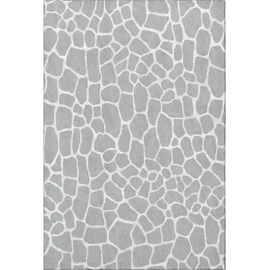 Gray And White Animal Print Washable Indoor Outdoor Area Rug Photo 4