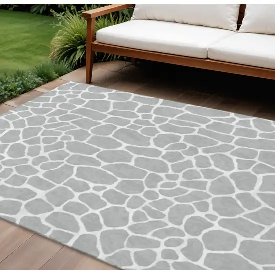 Gray And White Animal Print Washable Indoor Outdoor Area Rug Photo 1