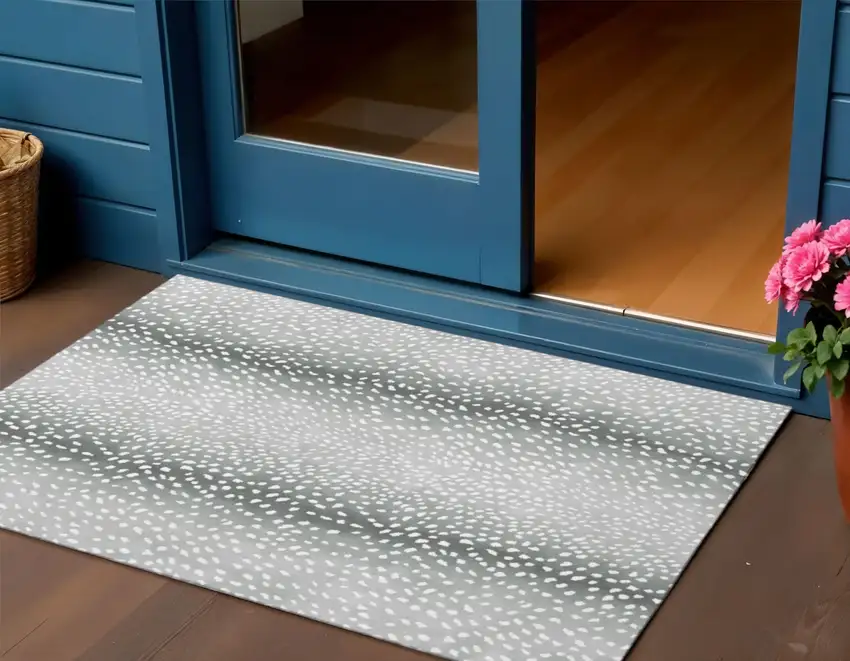 Gray And White Animal Print Washable Indoor Outdoor Area Rug Photo 1