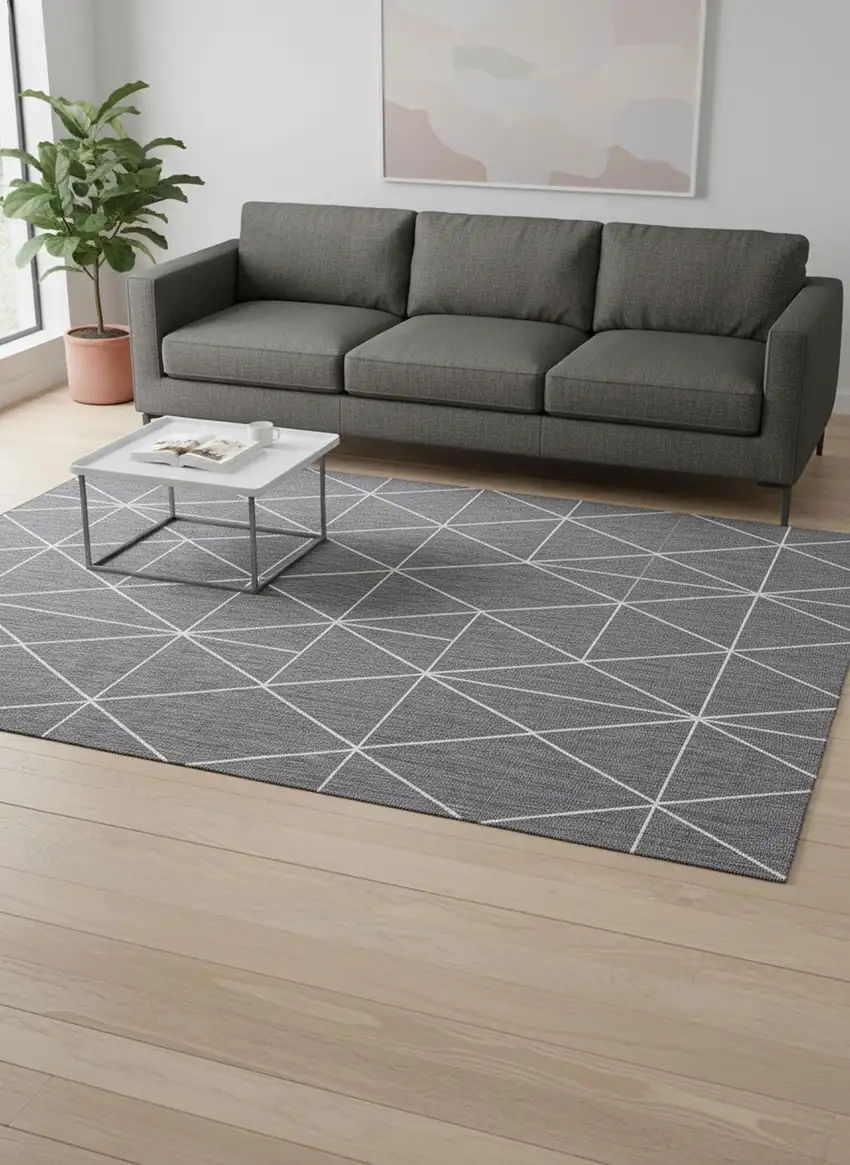 Gray And White Geometric Area Rug Photo 1