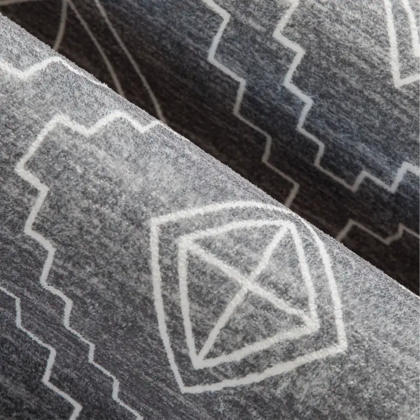 Gray And White Geometric Distressed Washable Area Rug Photo 8